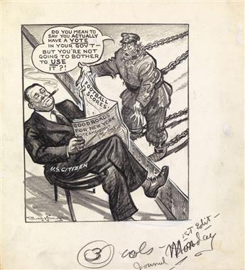 (CARTOONS / NEW YORK / POLITICS.) BURRIS JENKINS, JR. Group of 4 cartoons treating issues relating to New York City